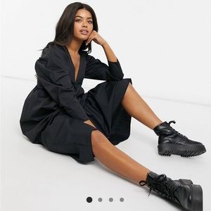 ASOS BLACK BABYDOLL MIDI DRESS SIZE 2
